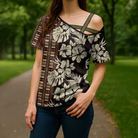 Bula Fiji Masi Cross Shoulder Shirt Tapa Tropical Hibiscus Half Stylized - Polynesian Pride