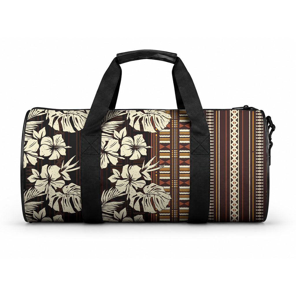 Bula Fiji Masi Duffle Bag Tapa Tropical Hibiscus Half Stylized