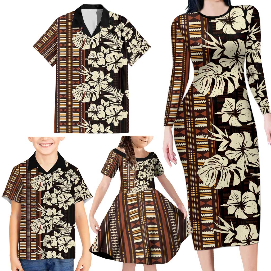 Bula Fiji Masi Family Matching Long Sleeve Bodycon Dress and Hawaiian Shirt Tapa Tropical Hibiscus Half Stylized LT14 - Polynesian Pride