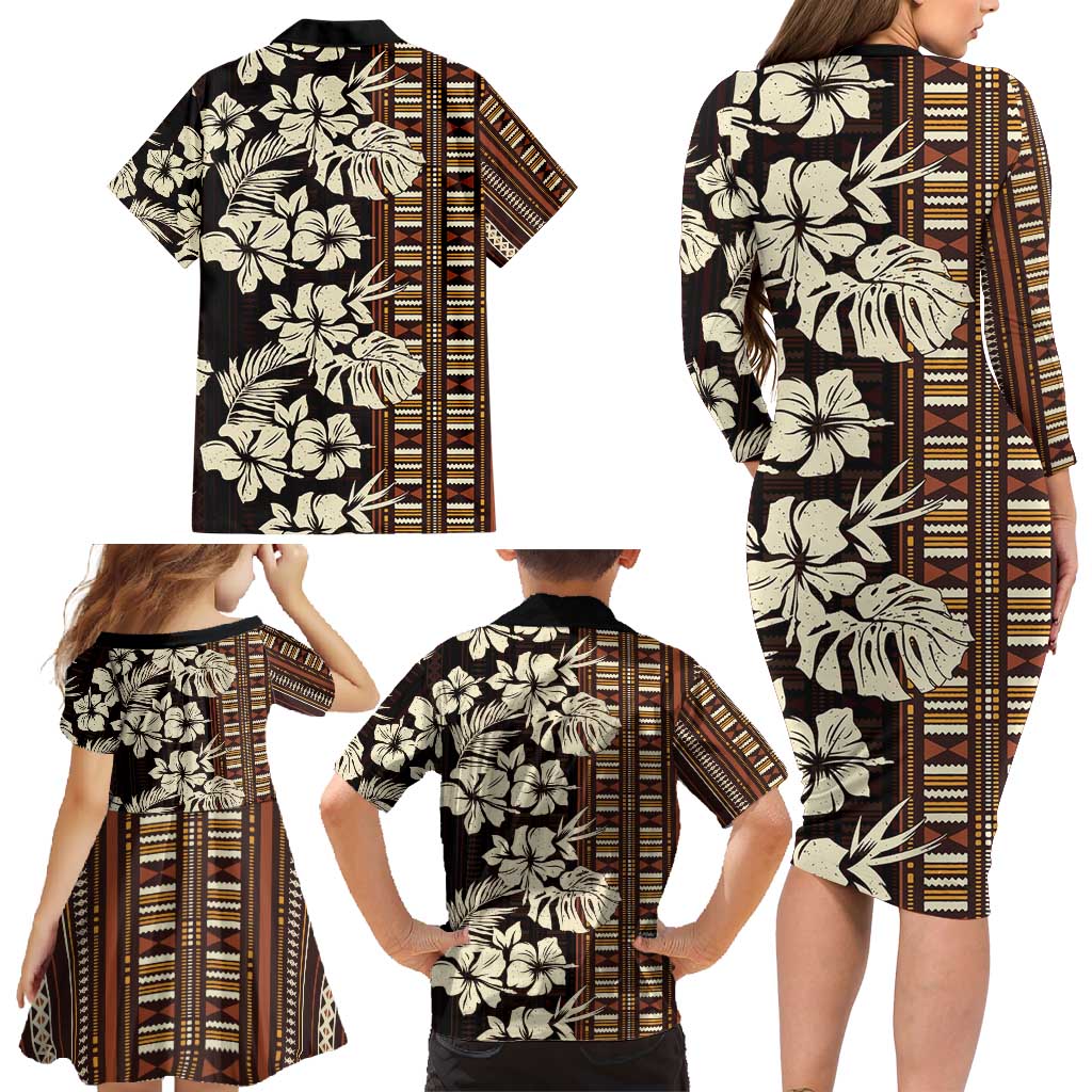 Bula Fiji Masi Family Matching Long Sleeve Bodycon Dress and Hawaiian Shirt Tapa Tropical Hibiscus Half Stylized LT14 - Polynesian Pride