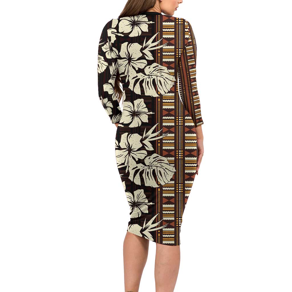 Bula Fiji Masi Family Matching Long Sleeve Bodycon Dress and Hawaiian Shirt Tapa Tropical Hibiscus Half Stylized LT14 - Polynesian Pride