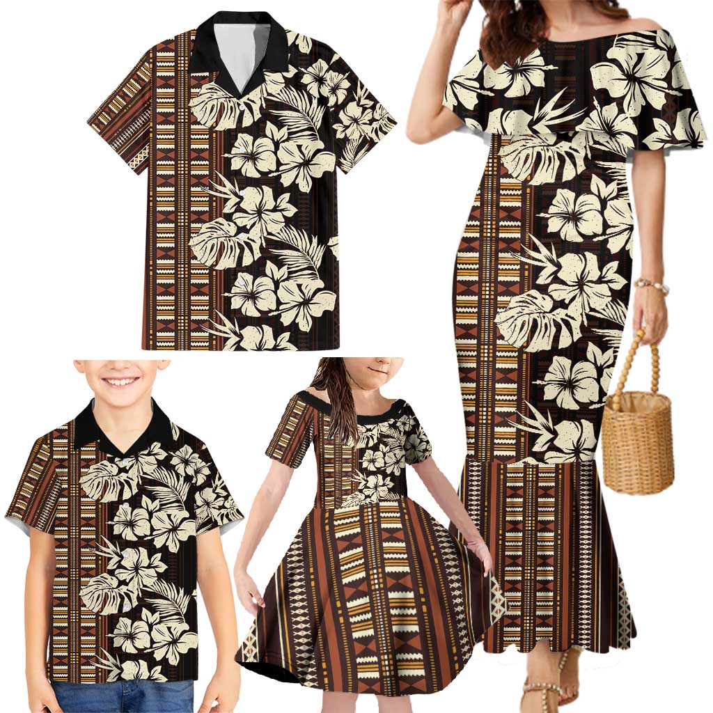 Bula Fiji Masi Family Matching Mermaid Dress and Hawaiian Shirt Tapa Tropical Hibiscus Half Stylized LT14 - Polynesian Pride