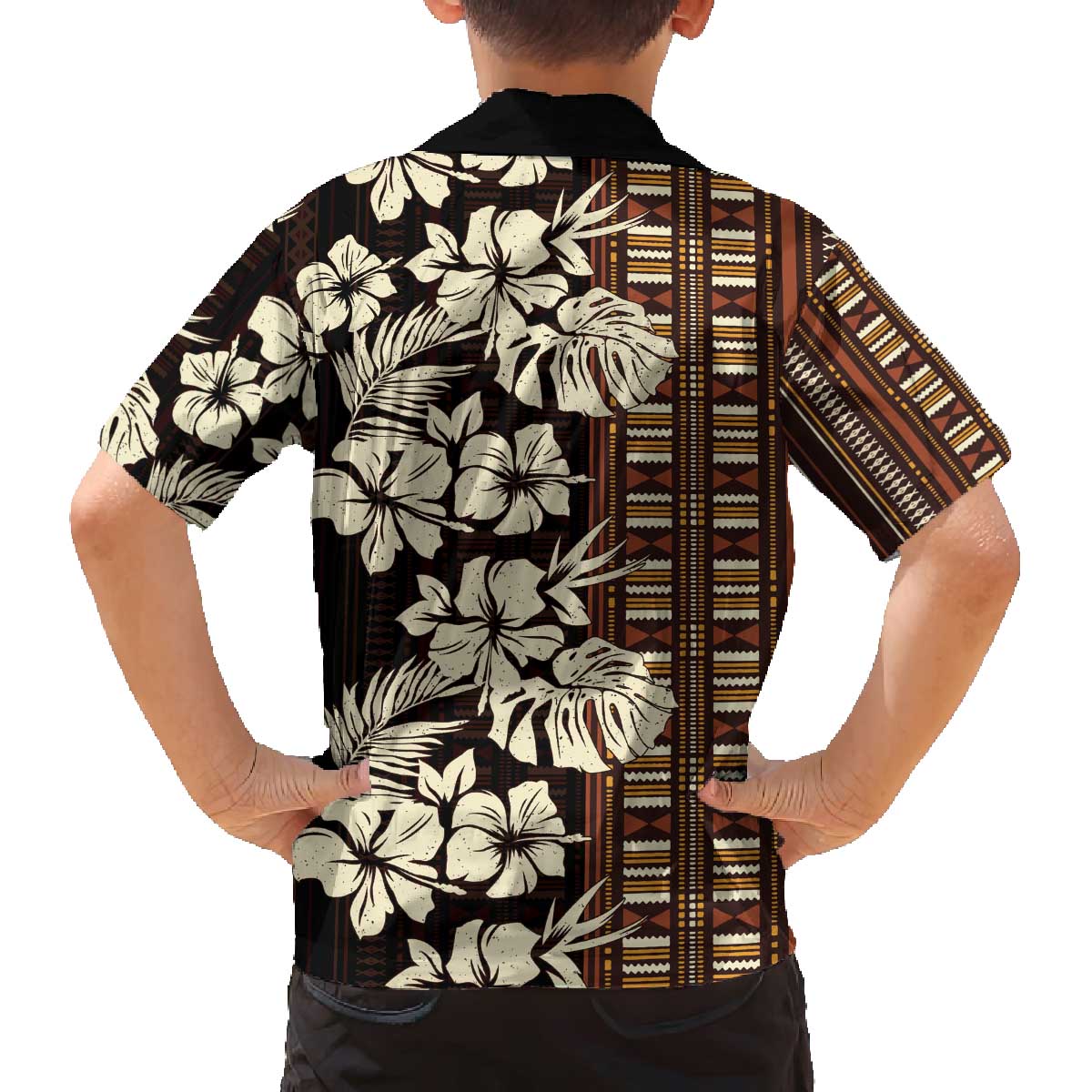 Bula Fiji Masi Family Matching Off The Shoulder Long Sleeve Dress and Hawaiian Shirt Tapa Tropical Hibiscus Half Stylized LT14 - Polynesian Pride