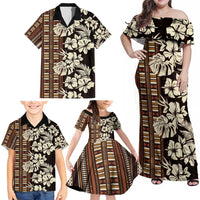 Bula Fiji Masi Family Matching Off Shoulder Maxi Dress and Hawaiian Shirt Tapa Tropical Hibiscus Half Stylized LT14 - Polynesian Pride