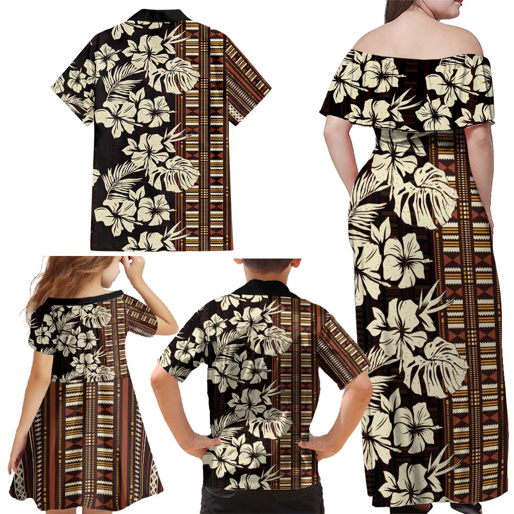 Bula Fiji Masi Family Matching Off Shoulder Maxi Dress and Hawaiian Shirt Tapa Tropical Hibiscus Half Stylized LT14 - Polynesian Pride