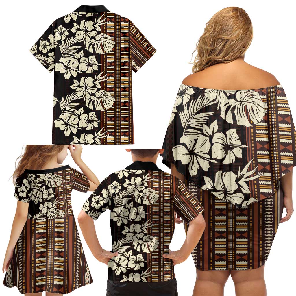 Bula Fiji Masi Family Matching Off Shoulder Short Dress and Hawaiian Shirt Tapa Tropical Hibiscus Half Stylized LT14 - Polynesian Pride