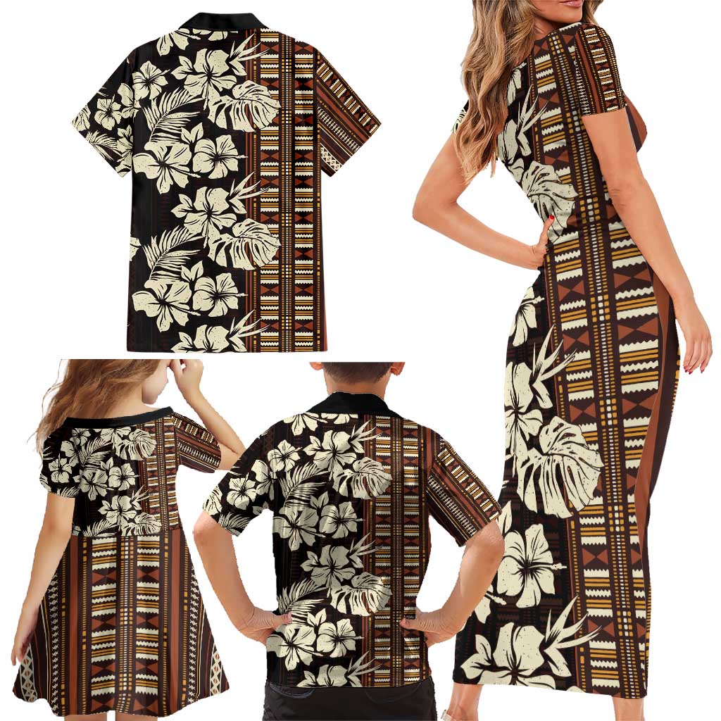 Bula Fiji Masi Family Matching Short Sleeve Bodycon Dress and Hawaiian Shirt Tapa Tropical Hibiscus Half Stylized LT14 - Polynesian Pride