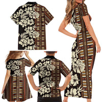 Bula Fiji Masi Family Matching Short Sleeve Bodycon Dress and Hawaiian Shirt Tapa Tropical Hibiscus Half Stylized LT14 - Polynesian Pride