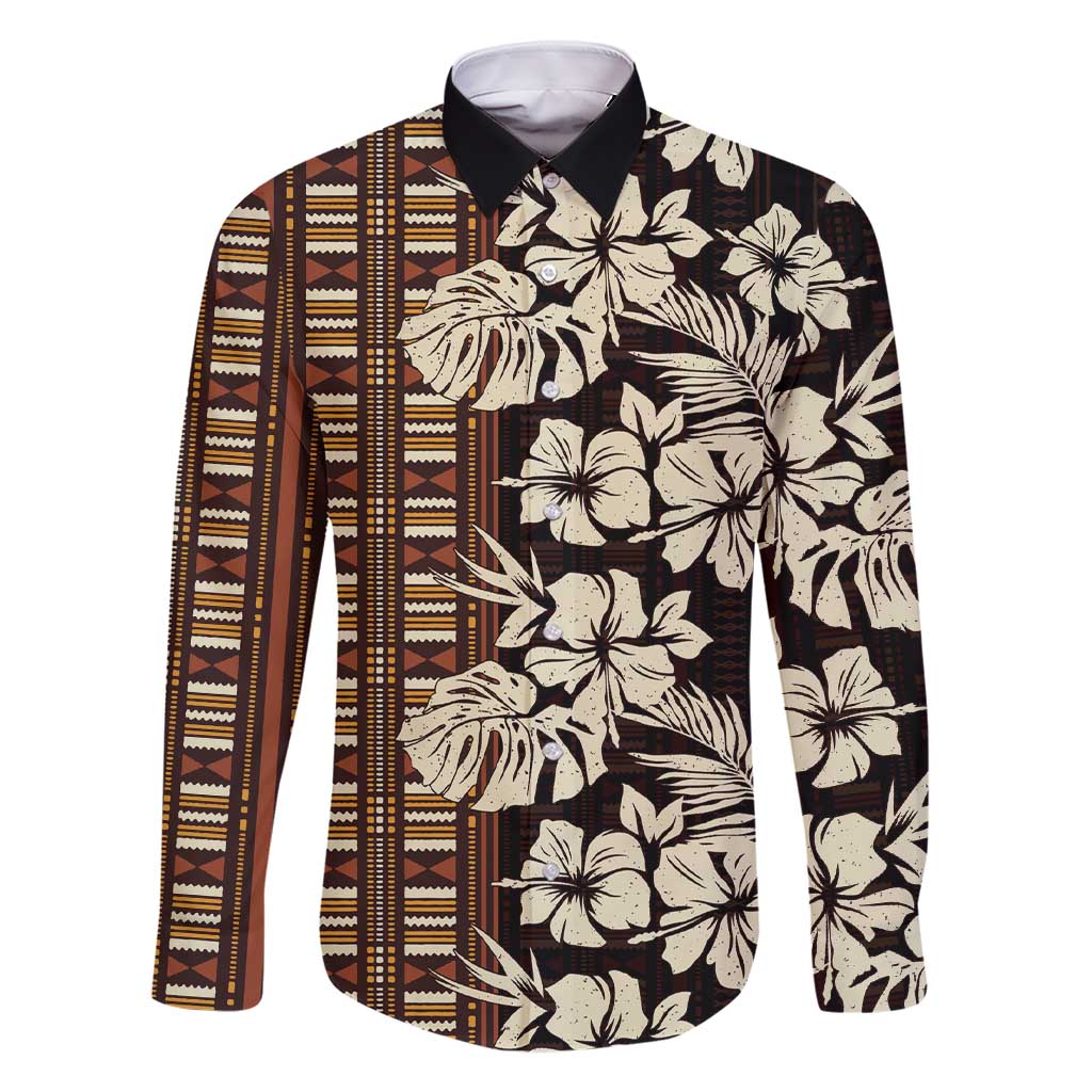 Bula Fiji Masi Family Matching Short Sleeve Bodycon Dress and Hawaiian Shirt Tapa Tropical Hibiscus Half Stylized LT14 Dad's Shirt - Long Sleeve Brown - Polynesian Pride