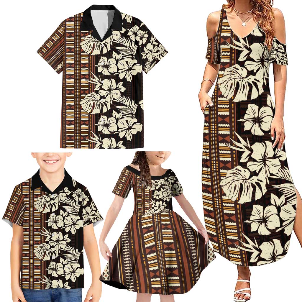 Bula Fiji Masi Family Matching Summer Maxi Dress and Hawaiian Shirt Tapa Tropical Hibiscus Half Stylized LT14 - Polynesian Pride