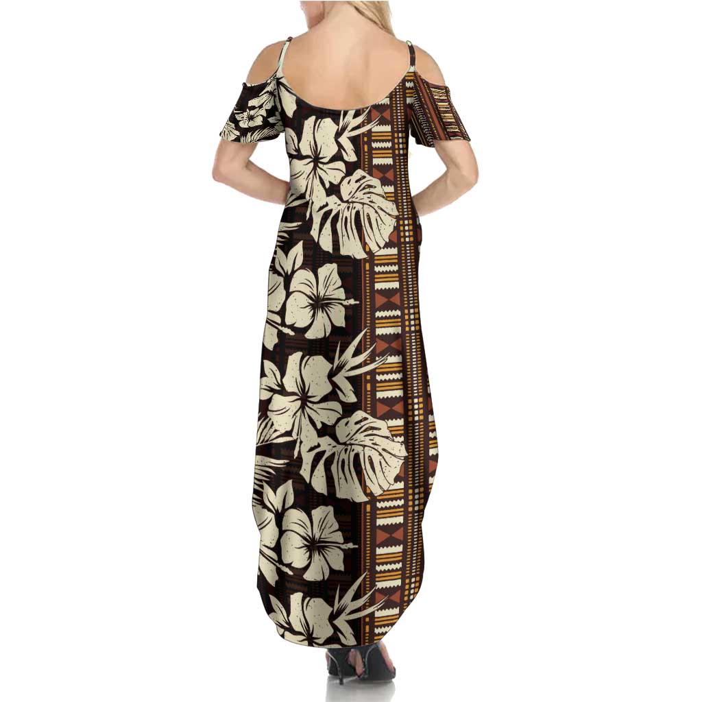 Bula Fiji Masi Family Matching Summer Maxi Dress and Hawaiian Shirt Tapa Tropical Hibiscus Half Stylized LT14 - Polynesian Pride