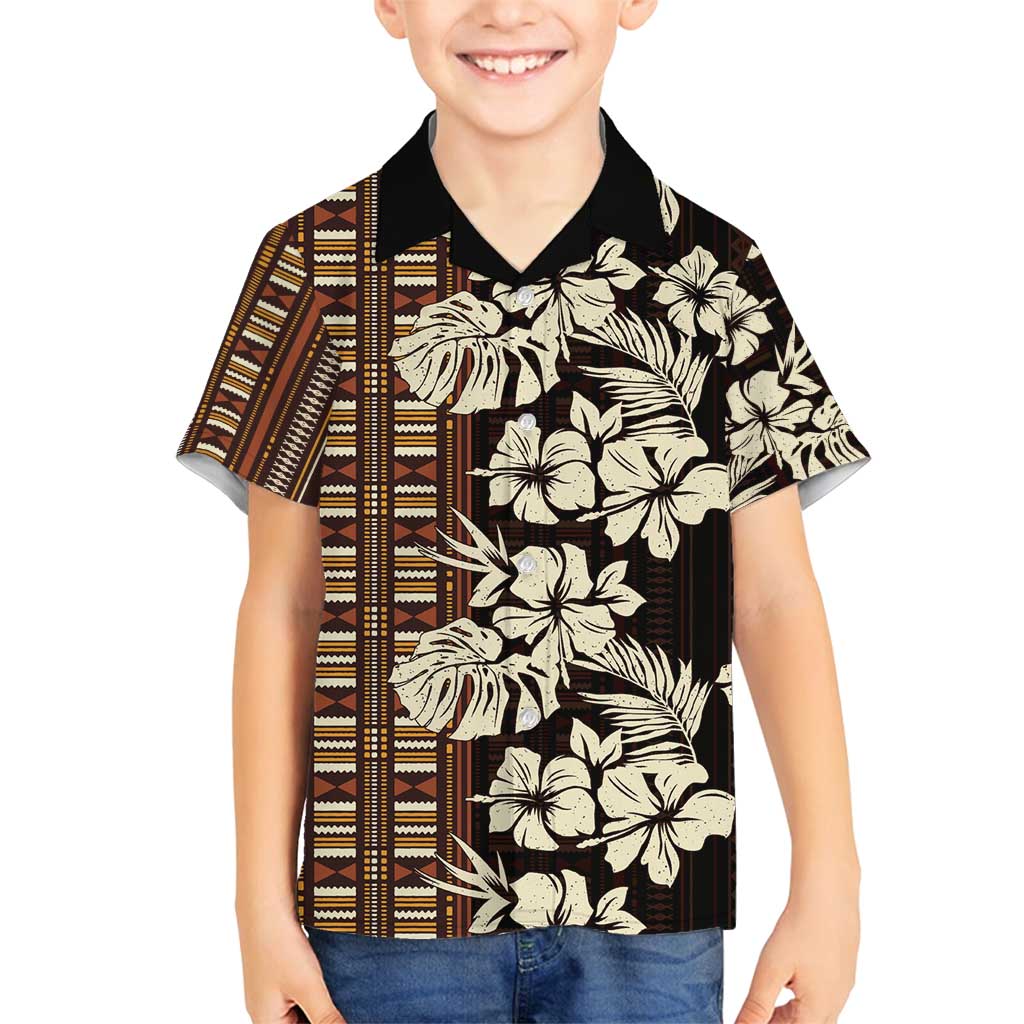 Bula Fiji Masi Family Matching Summer Maxi Dress and Hawaiian Shirt Tapa Tropical Hibiscus Half Stylized LT14 Son's Shirt Brown - Polynesian Pride