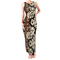 Bula Fiji Masi Family Matching Tank Maxi Dress and Hawaiian Shirt Tapa Tropical Hibiscus Half Stylized LT14 Mom's Dress Brown - Polynesian Pride