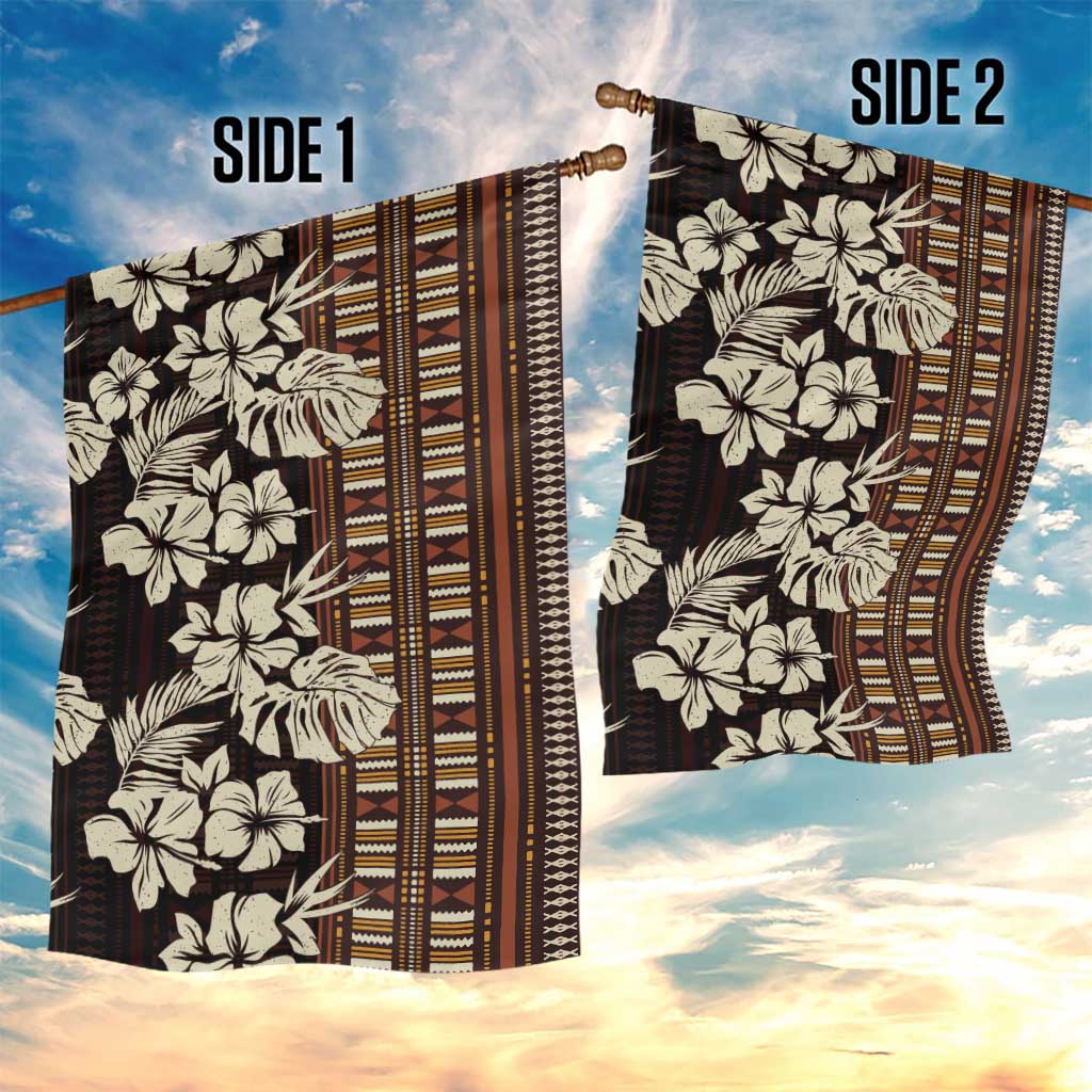 Bula Fiji Masi Garden Flag Tapa Tropical Hibiscus Half Stylized - Polynesian Pride