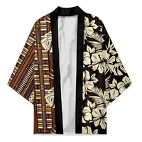 Bula Fiji Masi Kimono Tapa Tropical Hibiscus Half Stylized LT14 Unisex Brown - Polynesian Pride
