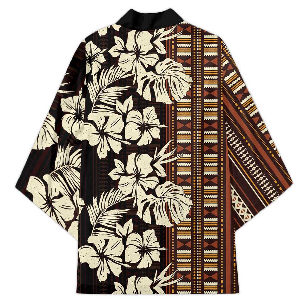 Bula Fiji Masi Kimono Tapa Tropical Hibiscus Half Stylized LT14 - Polynesian Pride