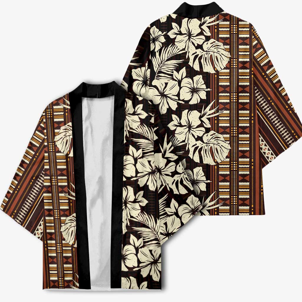 Bula Fiji Masi Kimono Tapa Tropical Hibiscus Half Stylized LT14 - Polynesian Pride