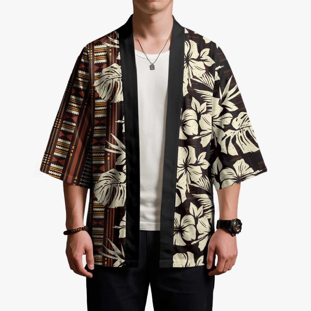 Bula Fiji Masi Kimono Tapa Tropical Hibiscus Half Stylized LT14 - Polynesian Pride