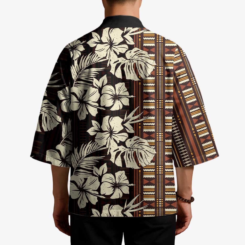 Bula Fiji Masi Kimono Tapa Tropical Hibiscus Half Stylized LT14 - Polynesian Pride