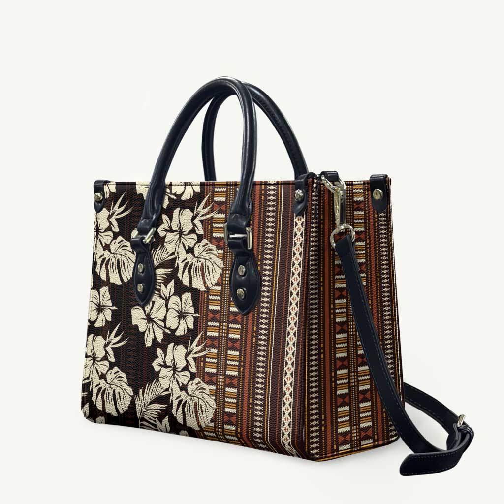Bula Fiji Masi Leather Bag Tapa Tropical Hibiscus Half Stylized - Polynesian Pride