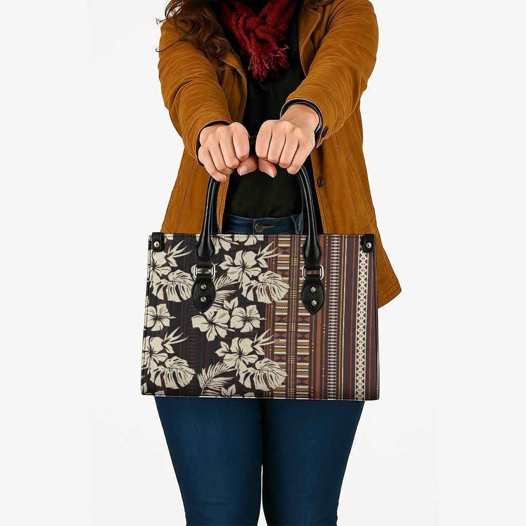 Bula Fiji Masi Leather Bag Tapa Tropical Hibiscus Half Stylized - Polynesian Pride