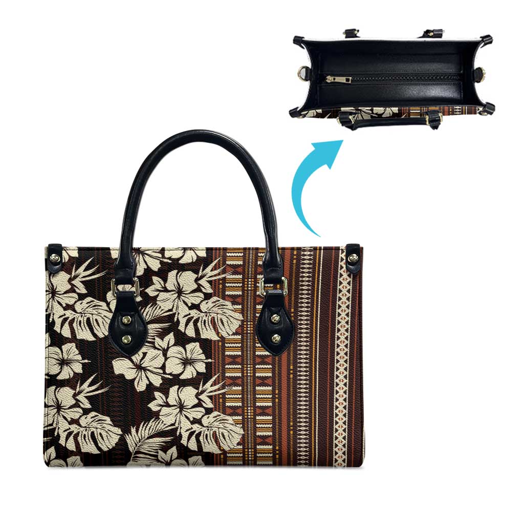 Bula Fiji Masi Leather Bag Tapa Tropical Hibiscus Half Stylized - Polynesian Pride