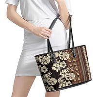 Bula Fiji Masi Leather Tote Bag Tapa Tropical Hibiscus Half Stylized - Polynesian Pride