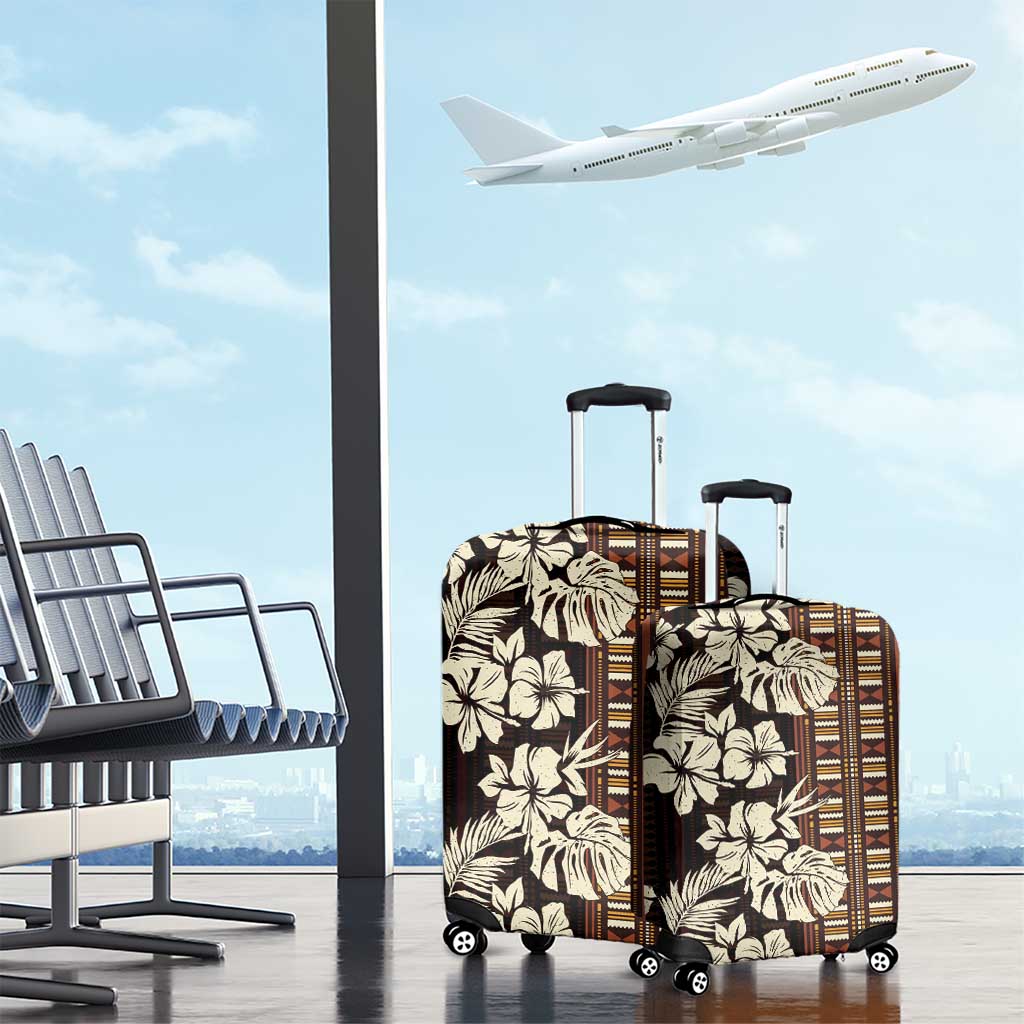 Bula Fiji Masi Luggage Cover Tapa Tropical Hibiscus Half Stylized - Polynesian Pride