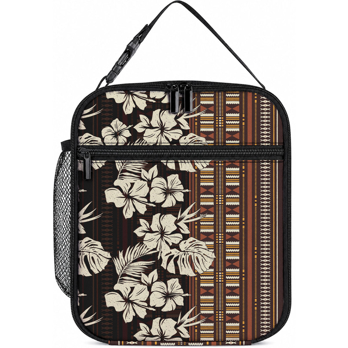 Bula Fiji Masi Lunch Bag Tapa Tropical Hibiscus Half Stylized