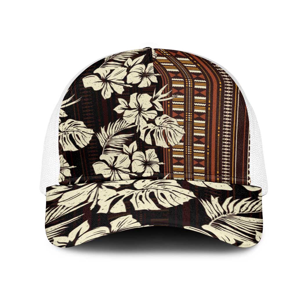 Bula Fiji Masi Mesh Trucker Cap Tapa Tropical Hibiscus Half Stylized - Polynesian Pride