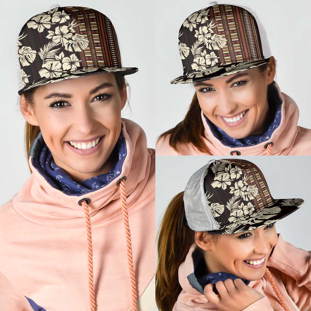 Bula Fiji Masi Mesh Trucker Cap Tapa Tropical Hibiscus Half Stylized - Polynesian Pride