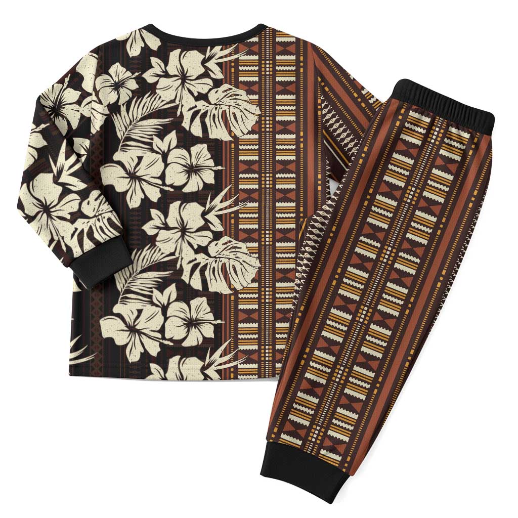 Bula Fiji Masi Christmas Pajama Set Tapa Tropical Hibiscus Half Stylized - Polynesian Pride