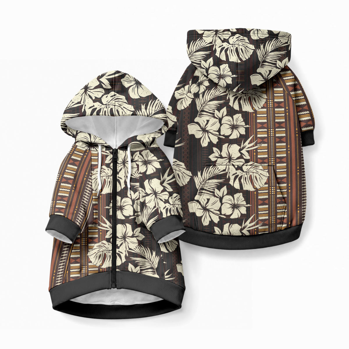 Bula Fiji Masi Pet Hoodie Tapa Tropical Hibiscus Half Stylized