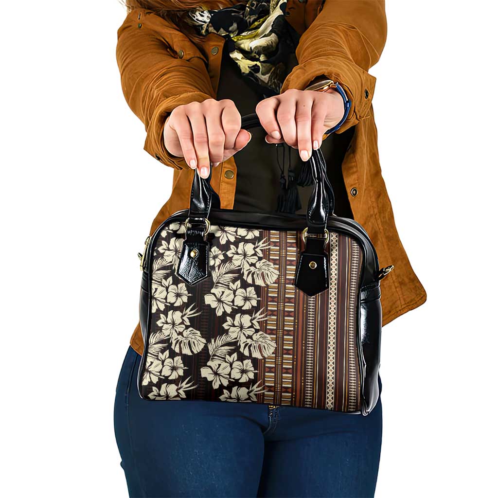 Bula Fiji Masi Shoulder Handbag Tapa Tropical Hibiscus Half Stylized - Polynesian Pride