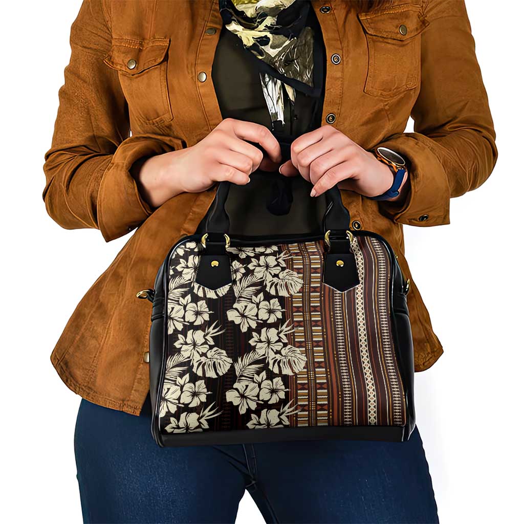 Bula Fiji Masi Shoulder Handbag Tapa Tropical Hibiscus Half Stylized - Polynesian Pride