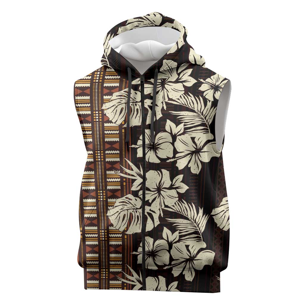 Bula Fiji Masi Sleeveless Zip Hoodie Tapa Tropical Hibiscus Half Stylized - Polynesian Pride