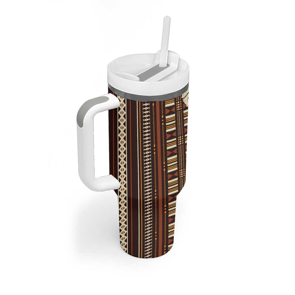 Bula Fiji Masi Tumbler With Handle Tapa Tropical Hibiscus Half Stylized - Polynesian Pride