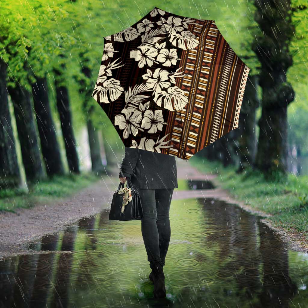 Bula Fiji Masi Umbrella Tapa Tropical Hibiscus Half Stylized - Polynesian Pride