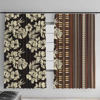 Bula Fiji Masi Window Curtain Tapa Tropical Hibiscus Half Stylized LT14 With Hooks Brown - Polynesian Pride