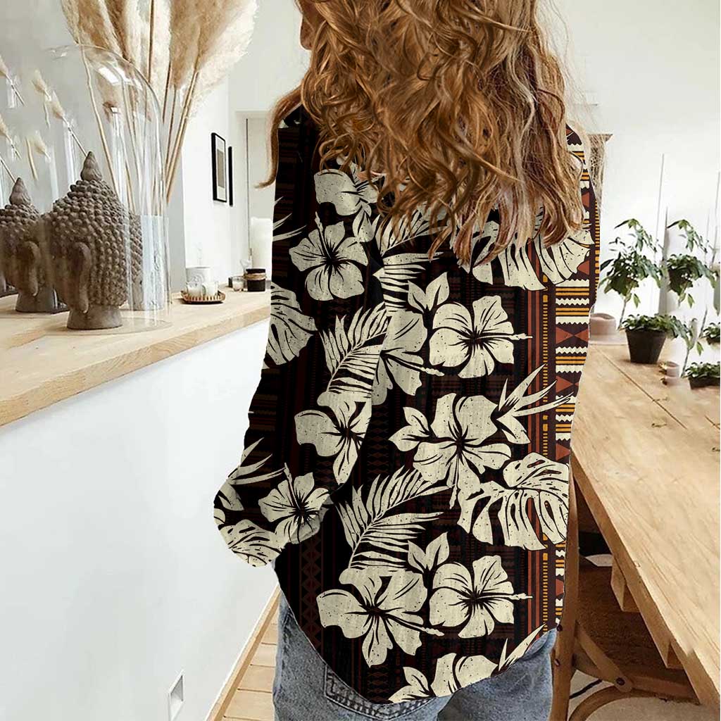 Bula Fiji Masi Women Casual Shirt Tapa Tropical Hibiscus Half Stylized - Polynesian Pride