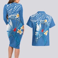 Polynesia Diabetes Awareness Month Couples Matching Long Sleeve Bodycon Dress and Hawaiian Shirt In November We Wear Blue LT14 - Polynesian Pride
