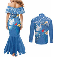Polynesia Diabetes Awareness Month Couples Matching Mermaid Dress and Long Sleeve Button Shirt In November We Wear Blue