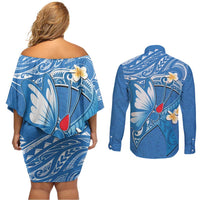 Polynesia Diabetes Awareness Month Couples Matching Off Shoulder Short Dress and Long Sleeve Button Shirt In November We Wear Blue
