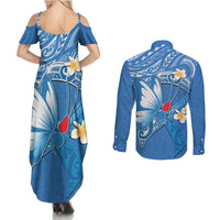 Polynesia Diabetes Awareness Month Couples Matching Summer Maxi Dress and Long Sleeve Button Shirt In November We Wear Blue