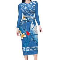 Polynesia Diabetes Awareness Month Family Matching Long Sleeve Bodycon Dress and Hawaiian Shirt In November We Wear Blue
