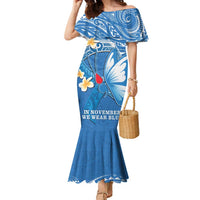 Polynesia Diabetes Awareness Month Family Matching Mermaid Dress and Hawaiian Shirt In November We Wear Blue LT14 Mom's Dress Blue - Polynesian Pride