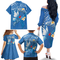 Polynesia Diabetes Awareness Month Family Matching Off The Shoulder Long Sleeve Dress and Hawaiian Shirt In November We Wear Blue LT14 - Polynesian Pride