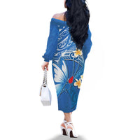 Polynesia Diabetes Awareness Month Family Matching Off The Shoulder Long Sleeve Dress and Hawaiian Shirt In November We Wear Blue LT14 - Polynesian Pride