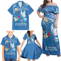 Polynesia Diabetes Awareness Month Family Matching Off Shoulder Maxi Dress and Hawaiian Shirt In November We Wear Blue LT14 - Polynesian Pride