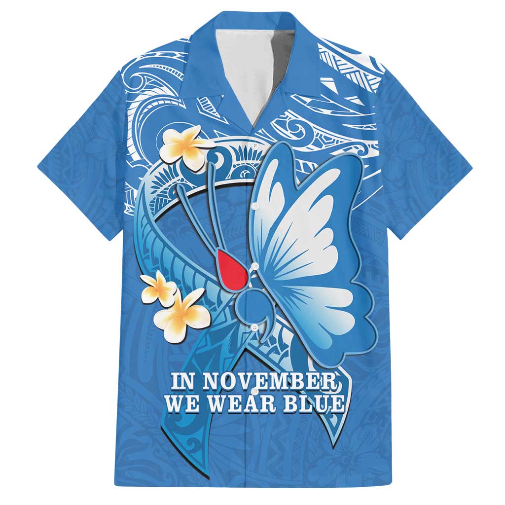 Polynesia Diabetes Awareness Month Family Matching Off Shoulder Maxi Dress and Hawaiian Shirt In November We Wear Blue LT14 Dad's Shirt - Short Sleeve Blue - Polynesian Pride